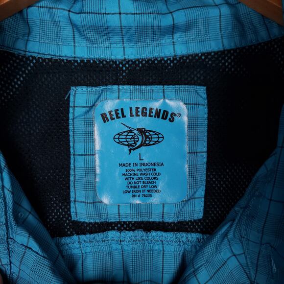 Reel Legends Men's Button-Up Fishing Shirt Sz Large Short Sleeved Vented Blue - Picture 4 of 9